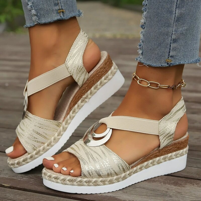 Sandalias De plataforma con cuña para Mujer, zapatos informales a la moda para la playa, tacones altos, novedad De verano, 2024