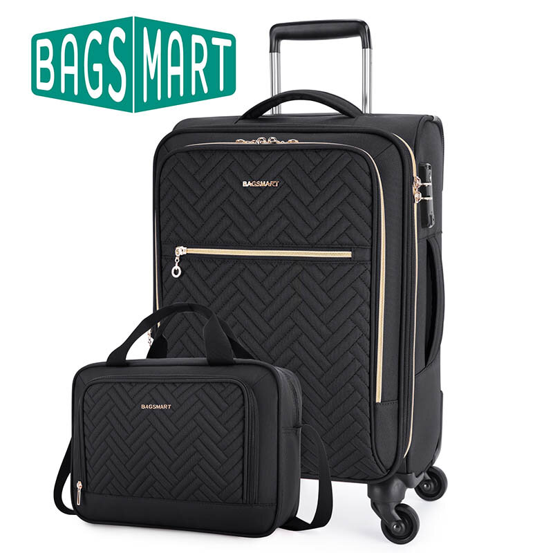 BAGSMART-maleta de bolsillo frontal para ordenador portátil para hombre y mujer, equipaje de mano expandible de 20 pulgadas, maletas ligeras Softside rodantes de 16 pulgadas