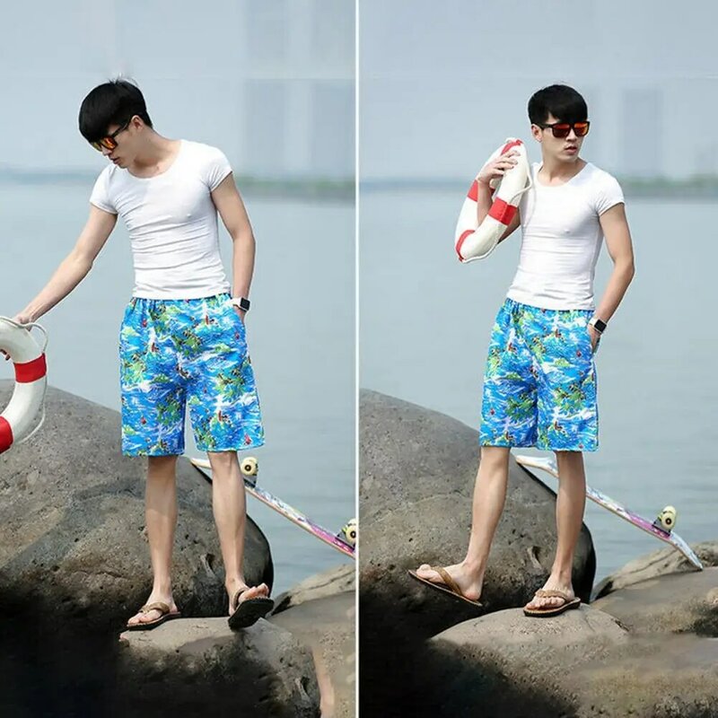 Wide Leg Seaside Shorts Summer Shorts Tropical Tree Printed Men's Summer Beach Shorts Quick Drying Wide Leg Seaside for Casual
