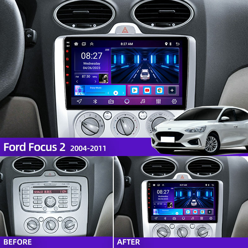 راديو سيارة بنظام أندرويد 12 للسيارة Ford Focus, 2, 3, Mk2, Mk3, 2004, 2005, 2011, مشغل وسائط متعددة, ملاحة, نظام تحديد المواقع, كاربلاي, ستيريو, DVD