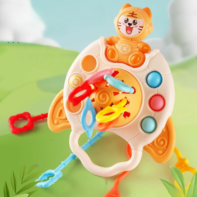 Teething Toy Baby Pull String Toy Develops Cognitive Tiger Montessori Sensory Toys Finger Grasp Training Astronaut 1-3 Years
