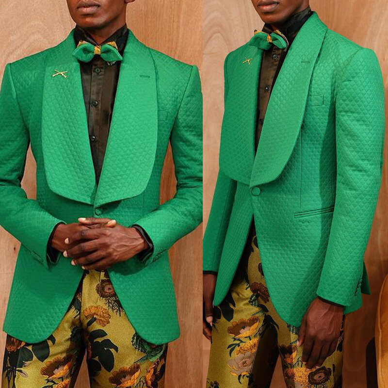 Зеленые мужские свадебные смокинги, хлопковый блейзер с лацканами для жениха и ужина, Официальный деловой Блейзер, мужской пиджак