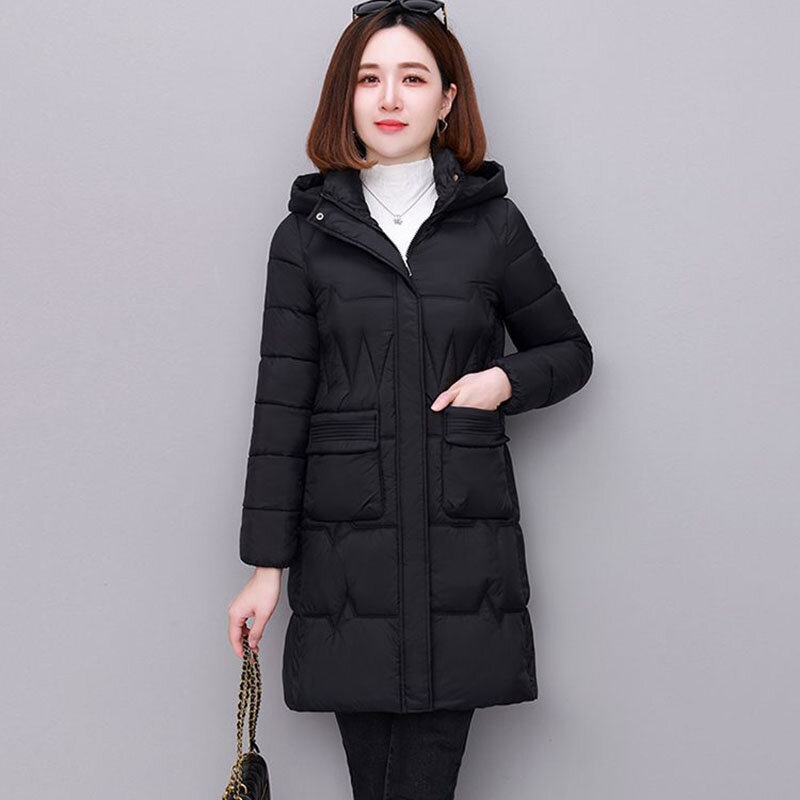 Winter Nieuwe Dames Koreaanse Donzen Katoenen Jas Lange Capuchon Parker Overjas Mode Hoogwaardig Dames Dik Warm Gewatteerd Jack 5xl