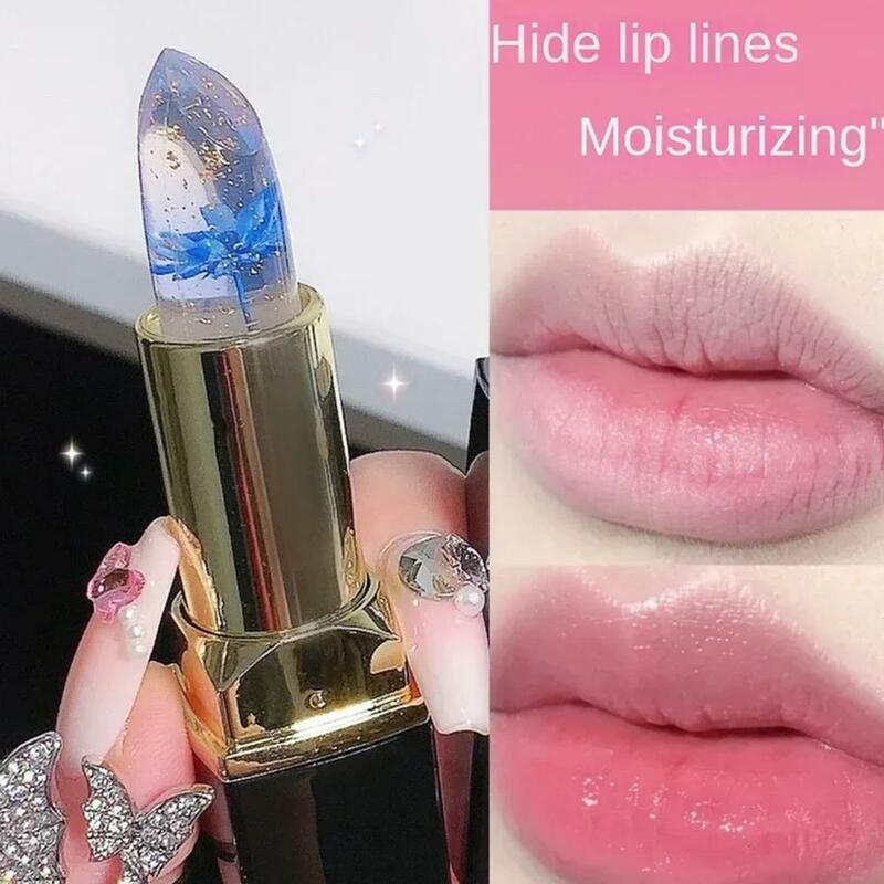 Long Lasting Temperatura Color Changing Lip Balm, Crystal Jelly Flower Batom, Gloss Transparente, Hidratante Lábios, Maquiagem Cosmética