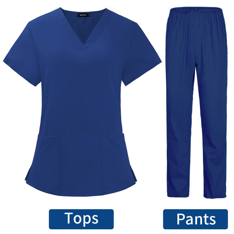 เครื่องแบบพยาบาลผู้หญิงบางและผ้าแขนสั้นทางการแพทย์เสื้อผ้า Scrubs พยาบาลกางเกงเครื่องแบบทางการแพทย์สำหรับฤดูร้อน