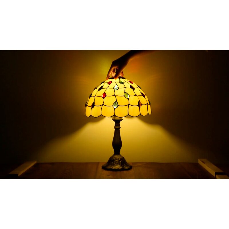Tiffany lampu meja berwarna krem kaca lampu samping tempat tidur lampu aksen H 18-