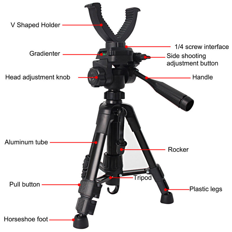 Outdoor Hunting Tripod Durable Adjustable Height Hunting Stand Aluminum V-Yoke Shooting Rack Multifunctio Hunting Safe Accessory