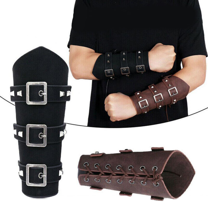 1pc Leather Cosplay Wristband New Men's Bracelet Punk Hip Hop Armor Arm Viking Bangles Pirate Knight Gauntlet Wristband Bracer