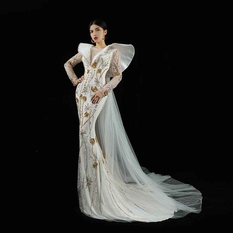 Bai Sha-vestido de malla de lujo personalizado, nuevo estilo hecho a mano, vestido de Reina con cuentas pesadas, vestido Formal de hilo para fiesta, H1313