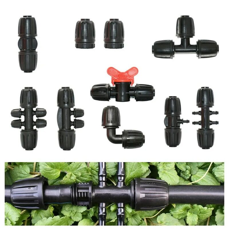 PE Pipe Fitting Barb Connector, Plug de cotovelo reto Tee, Divisor de mangueira redutor para jardim, Irrigação Agrícola, 16mm, 20mm, 25mm