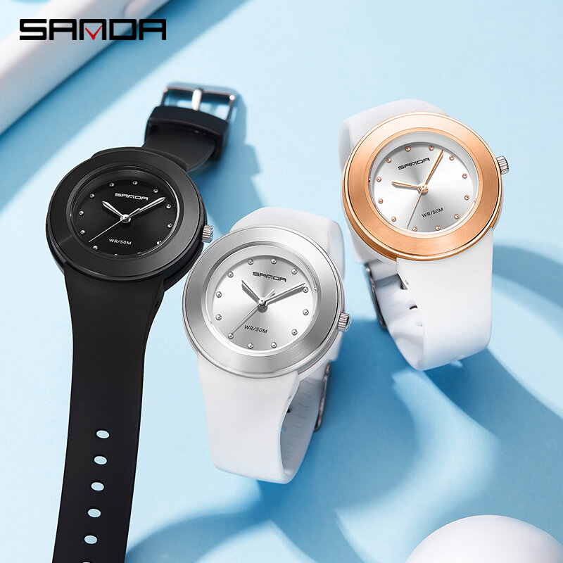 Sanda Top Brand Luxe Fashion Horloge Vrouwen Eenvoudige Multifunctionele Waterdicht Genève Quartz Horloge Outdoor Sport Vrouwen Horloge