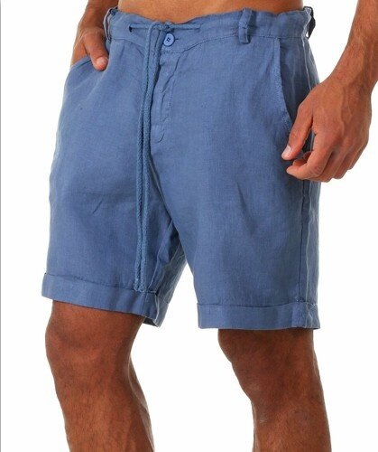 Pantalones cortos de lino para hombre, Shorts informales, transpirables, a la moda, para la playa, Verano
