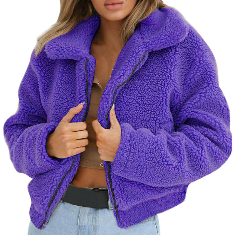 우아한 짧은 여성용 인조 모피 코트, 따뜻한 부드러운 캐주얼 루즈 지퍼 코트, 여성용 재킷, 가을 및 겨울, 2023 신상