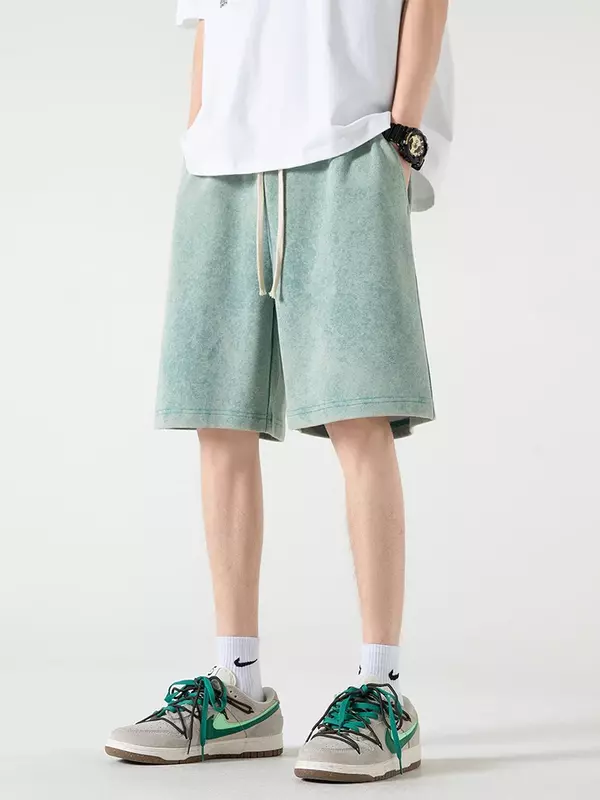 2024 nuovi pantaloncini estivi invecchiati da uomo 320G di cotone pesante con coulisse Harajuku pantaloncini larghi da uomo Casual pantalone corto Streetwear