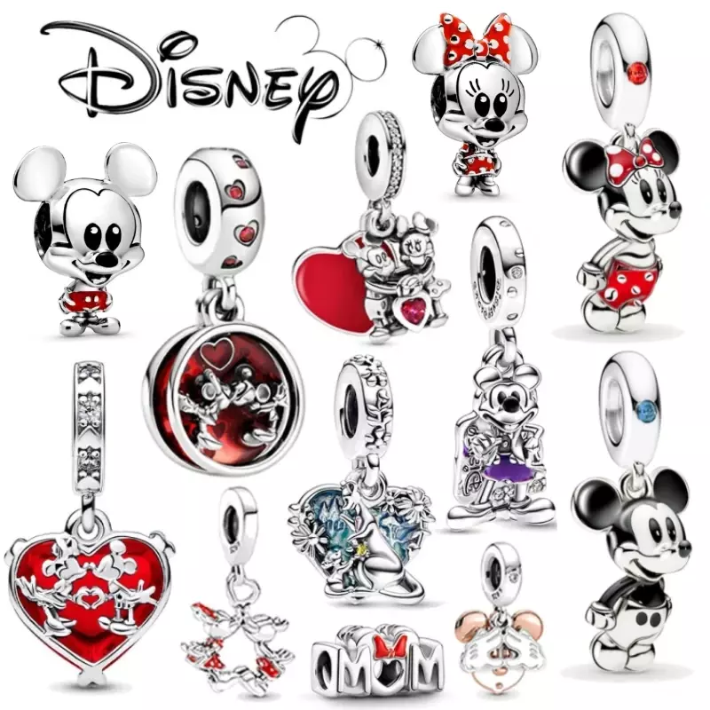 Potdemie-Cuentas de plata 2024 de Mickey Mouse y Minnie, abalorios de colección adecuados para pulseras Pandora, joyería, regalos para mujeres, novedad de 925