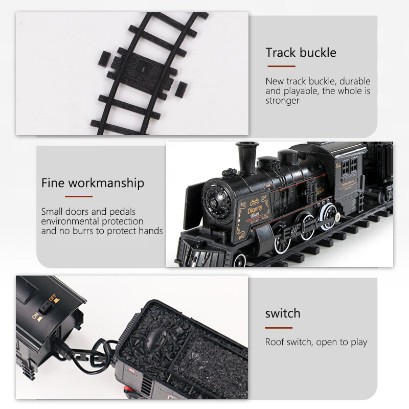 Elektryczne światło muzyka klasyczny dym Alloy Track Train Retro lokomotywa parowa Model Rail 103cm zabawki dla dzieci