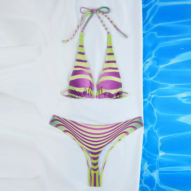 Maillot de bain imprimé pour femmes, bikini fendu, sexy, avec coussretours de poitrine, soutien-gorge sans acier, à la mode, 2024