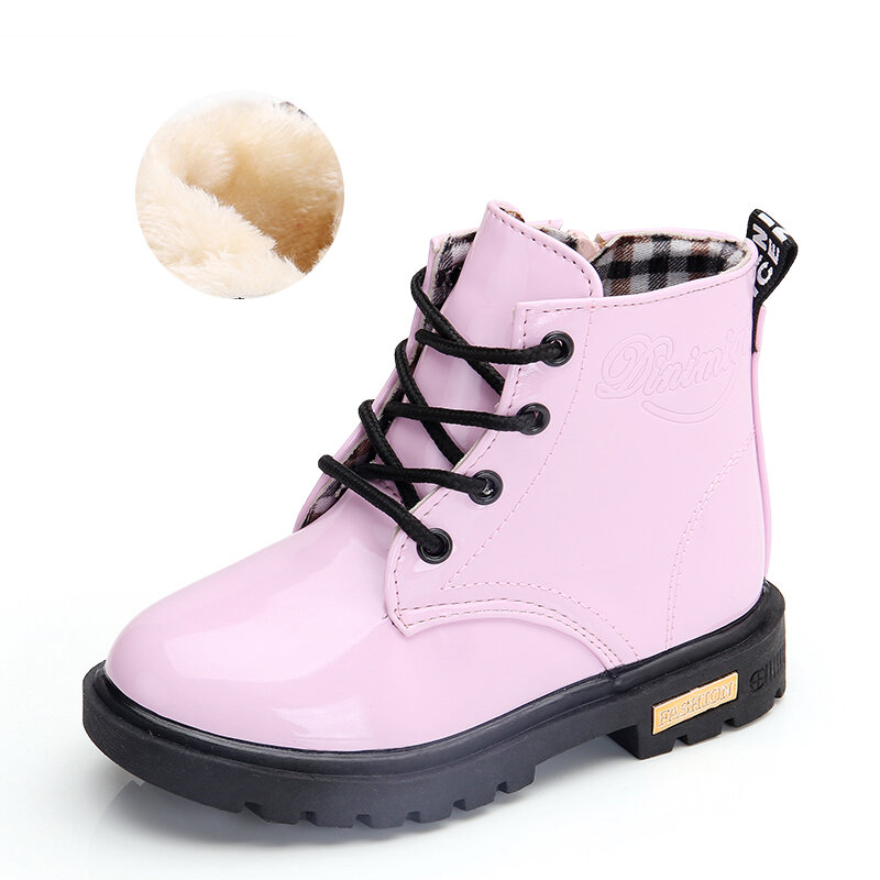 2021 New Winter Children Boots PU Leather Waterproof Shoes Kids Snow Boots Brand Girls Boys Rubber Boots Fashion Sneakers