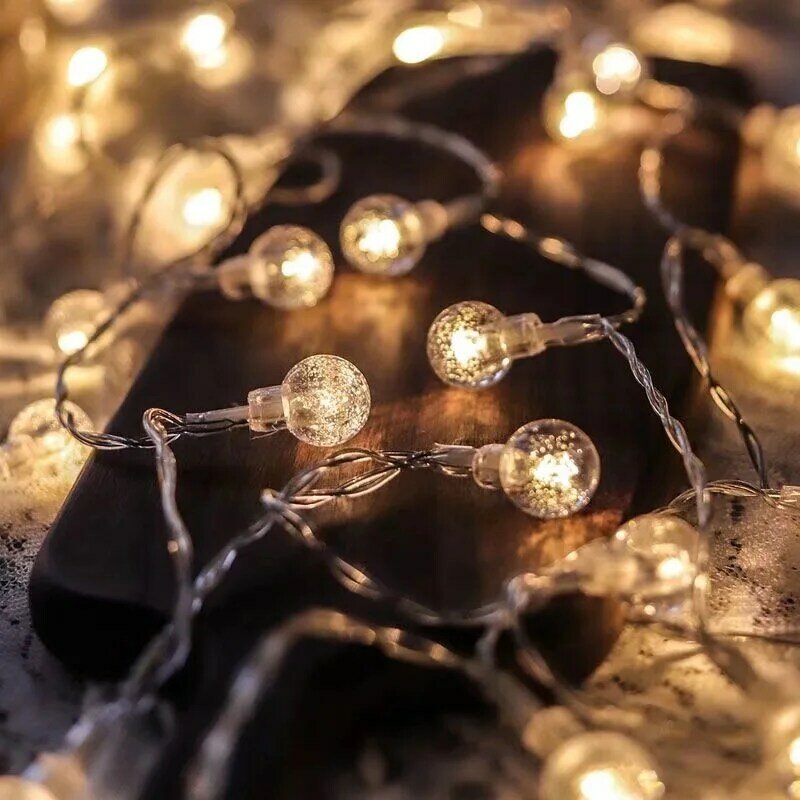 Lampu tali kristal natal 1.5/3M, lampu bohlam pohon Natal kepingan salju, dekorasi Natal rumah pesta karangan bunga