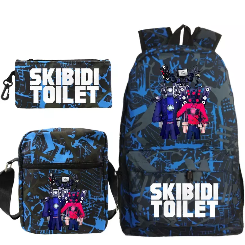 Children 3pcs Set School Bag Skibidi Toilet Print Backpack for Primary School Student Large Capacity Bookbag Kids Anime Backpack