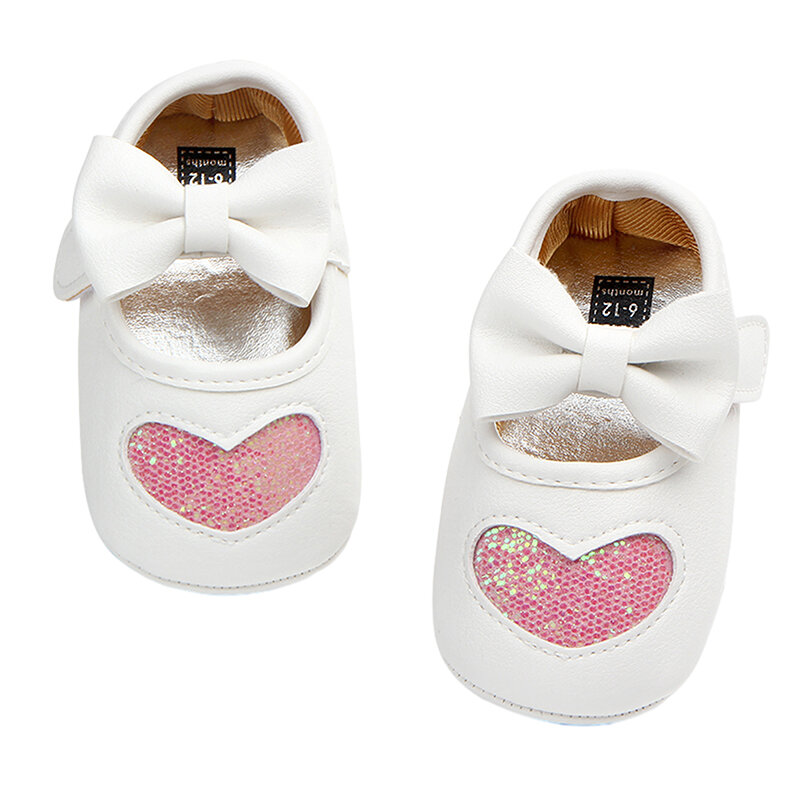 Sepatu bayi perempuan, Mary Jane datar Non-Slip hati payet sepatu gaun putri sepatu anak-anak