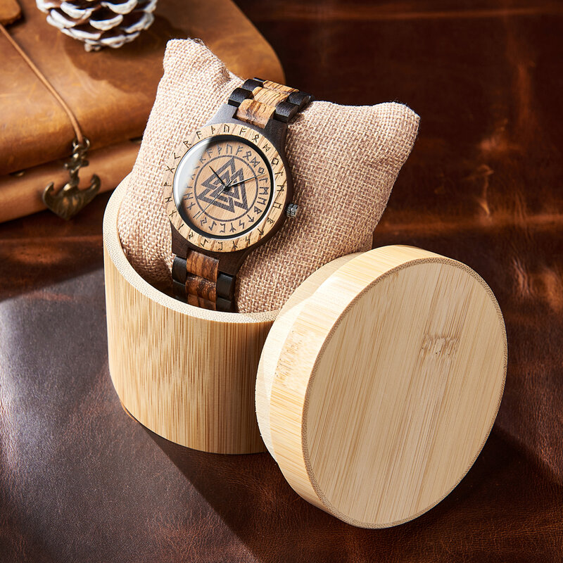 BOBO BIRD Viking Man's Đồng hồ Zebra Wood Đồng hồ cổ điển cho nam giới Đi kèm với hộp tre Quà tặng Lễ Tạ ơn Dropshipping