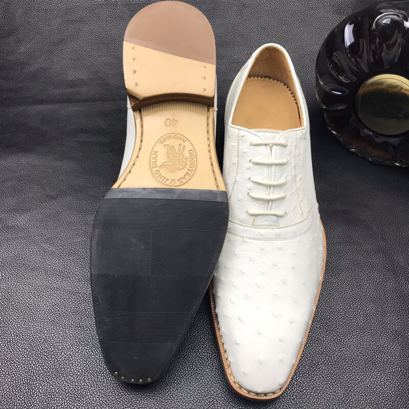 Chue-zapatos de cuero genuino de avestruz para hombre, calzado formal a la moda, ocio, negocios, novedad