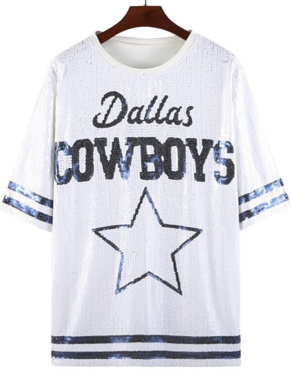 Camiseta de lentejuelas para mujer, vestido de Cowboy, béisbol, juego de fútbol, Tops femeninos, nuevo