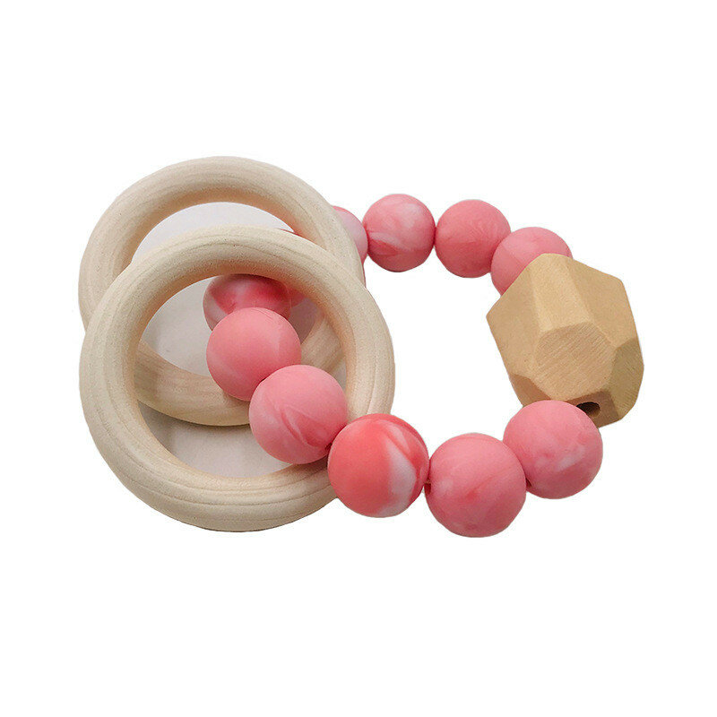 Baby Teether Bracelet Animal Chewable Wooden Teething Silicone Beads Baby Teether Rattle Toys