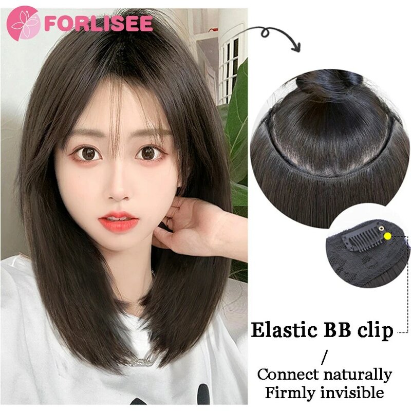 FORLISEE Synthetic Hair Extension Four-clip Wig Gray Brown Black Natural Long Straight Slightly Curly Inner Buckle Women's Wig