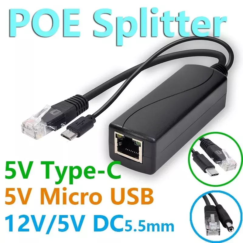 PoE Splitter 5v POE usb tpye-C Power Over Ethernet 48V a 5V Active POE Splitter Micro USB tpye-C Plug per Raspberry Pi