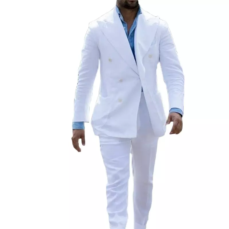 Traje informal de lino blanco para Hombre, Blazer ajustado de negocios, traje personalizado de alta calidad, moda de verano, 3 piezas