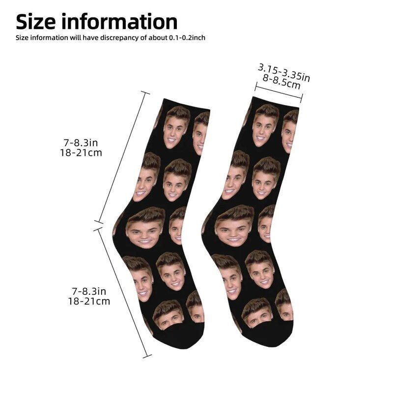 Men Women Justin Bieber Baby Head Socks Cotton Funny Happy Socks Novelty Product Middle TubeSocks Amazing Gift