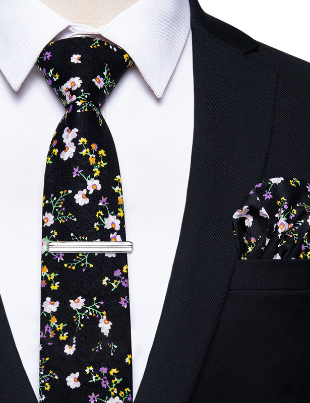Conjunto de gravatas de algodão floral masculino, clipes quadrados de bolso, gravatas casuais, acessórios para casamento, festa, atacado, 6,5 cm