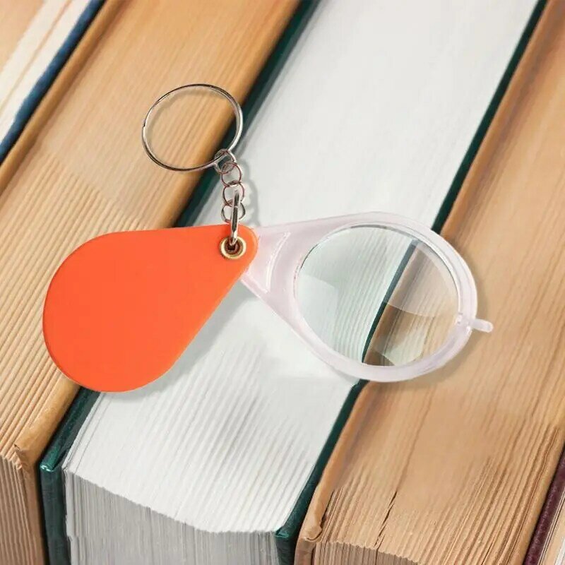 Portátil Folding Keychain Magnifier, pequena lupa portátil, laranja lupa para pessoas idosas, casa