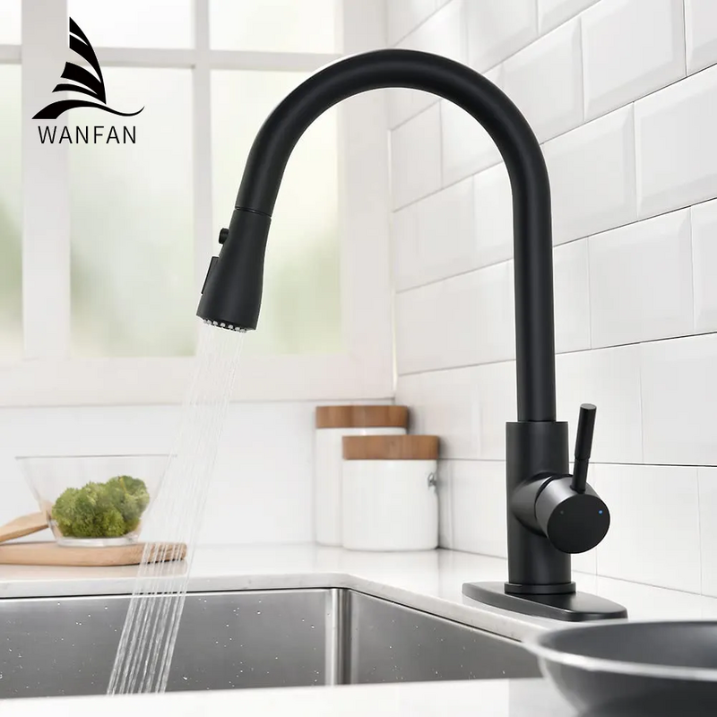 Rubinetti da cucina rubinetto da cucina estraibile monocomando nero maniglia monoforo girevole miscelatore per acqua a 360 gradi rubinetto miscelatore 408906