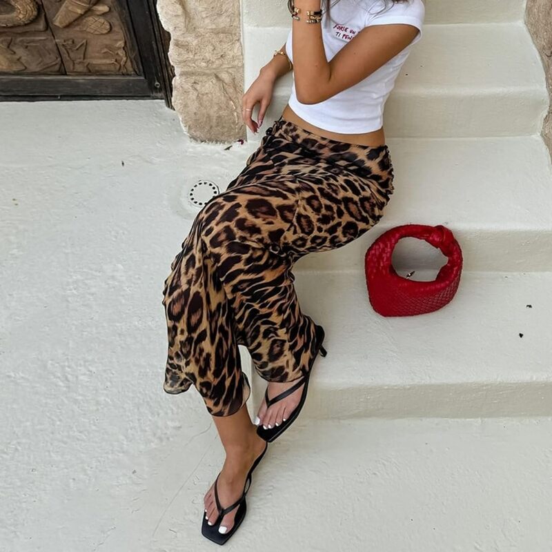 Женская юбка-годе с леопардовым принтом, Классическая облегающая юбка до пола в стиле ретро, юбка макси с леопардовым принтом, лето 2024
