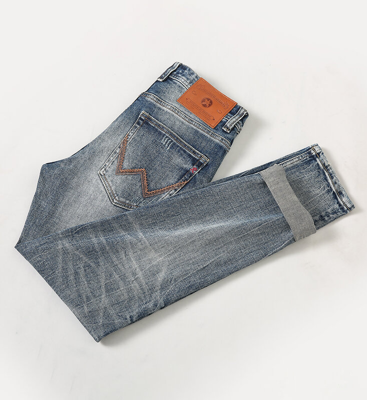 Moda Designer Men Jeans Alta Qualidade Retro Azul Elastic Slim Fit Rasgado Jeans Homens Calças Do Vintage Casual Denim Pants Hombre