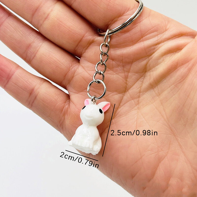 Mini resina coelho branco chaveiro pingente de charme, chaveiro de liga linda jóia presente para mulheres, meninas, crianças, casal, carro, bolsa