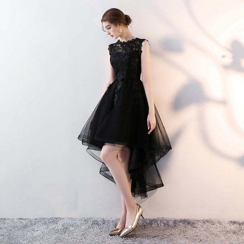 Mode neue schwarze ärmellose Reiß verschluss zurück Hi-Lo Ballkleid Abend party Kleid formelle Gelegenheit handgemachte benutzer definierte