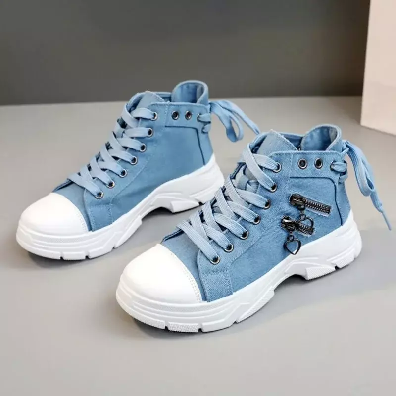 2024 New Canvas Ladies Casual Shoes High Top Woman Sneakers Lace Up Platform Sport Shoes for Women Breathable Fashion Tennis