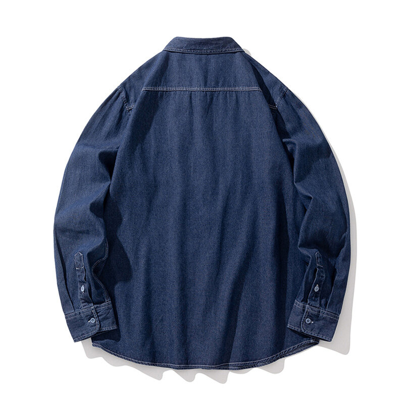 Рубашка мужская джинсовая с длинным рукавом, модная повседневная однотонная в стиле Харадзюку, карго, весна-осень