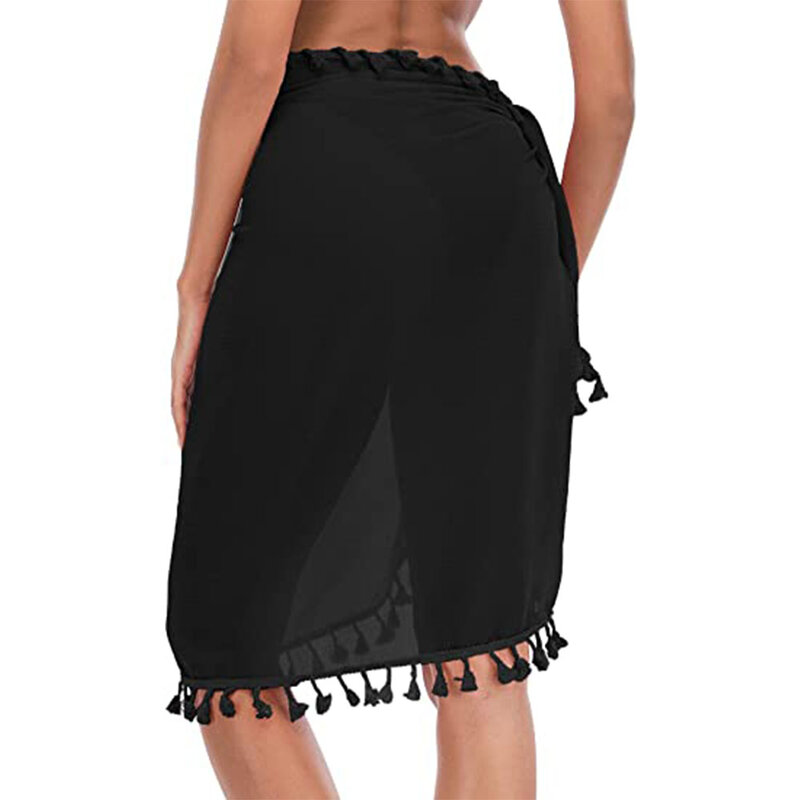 Swimsuit Coverups for Women Sarong Beach Bikini Wrap Sheer Short Skirt Scarf for Swimwear with Tassel