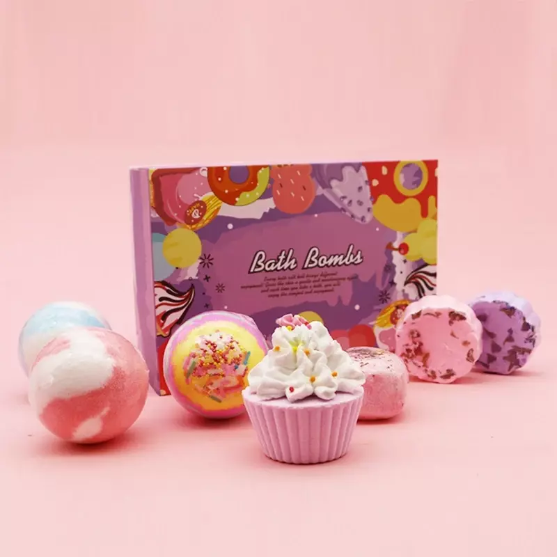 Bola De Baño De sal con burbujas múltiples para niños, caja De regalo divertida De 7 piezas, Bola De Baño pequeña para pastel, novedad