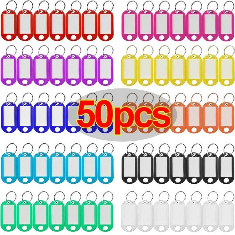10/50pcs Plastic Keychain Key Fobs Luggage ID Label Name Cards Tags With Split Ring For Baggage Key Chains Key Rings Decoration