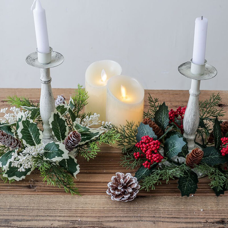 Candle Holder Candlestick Wreath, peça central, Decorações artificiais, Fontes do partido do Natal, 28 cm, 20cm