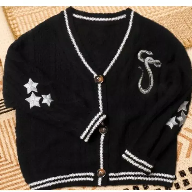 Deeptown Vintage Knit Swift Cardigan Y2k Star Sweater Women Folklore Korean Style Oversized Knitwear Harajuku Aesthetic Autumn