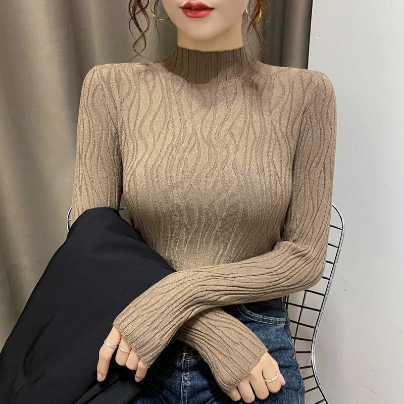 Women Autumn Winter Turtleneck Sweater Vintage Solid Basic Knitted Tops Casual Slim Pullover Korean Fashion Simple Chic Jumpers