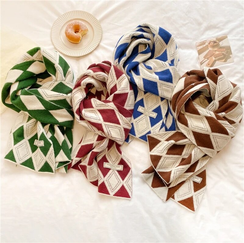 Зимний теплый шерстяной шарф, Женская винтажная плотная цветная шаль, корейские Бархатные фирменные шарфы для пар, для улицы и осени