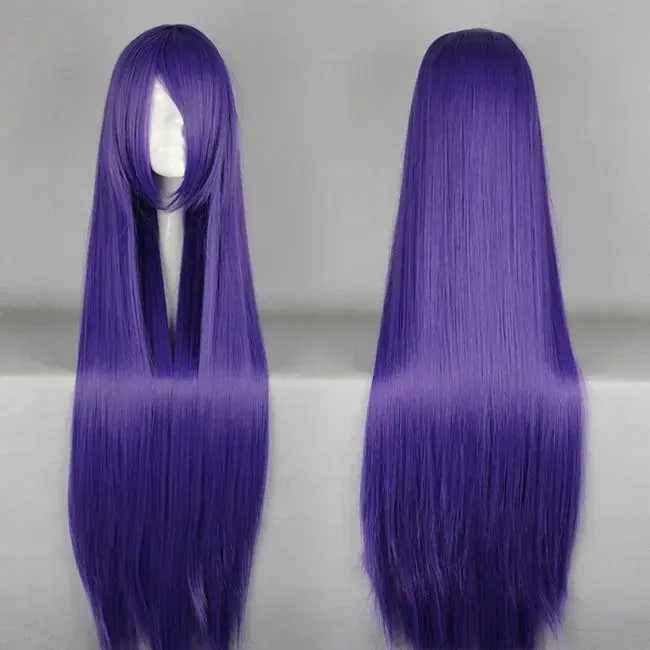 100CM/40 Inches Dark Purple Straight Halloween Wigs Long Synthetic Heat Resistant High Temperature Carnival Hair